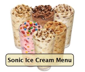 Sonic ice cream menu